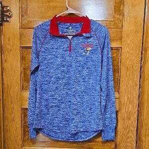 Colosseum Blue and Red Long Sleeve Kansas KU Jayhawk Tee with Quarter-Zip L NWT